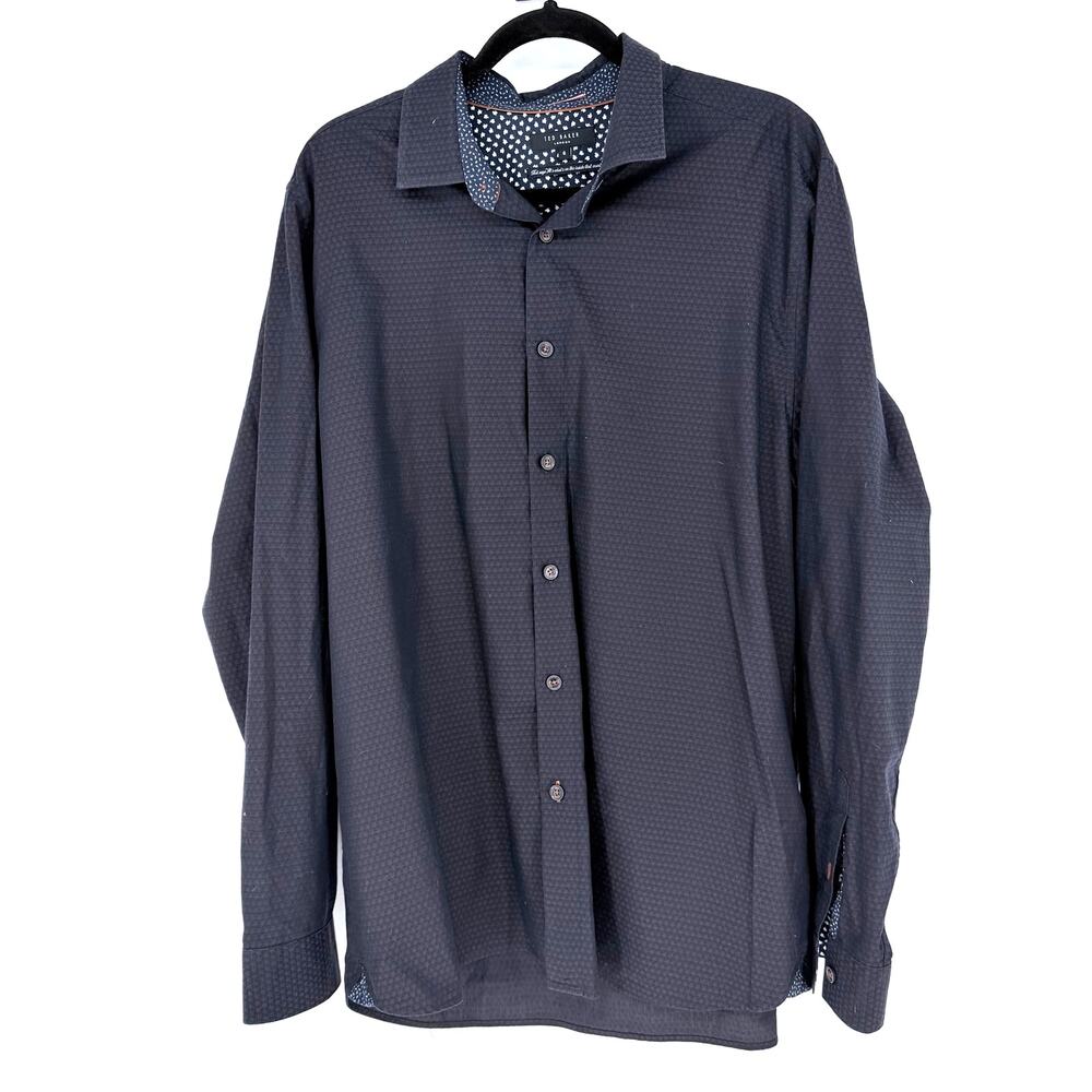 Ted Baker Geo Print Shirt Mens XXL TB 6 Navy Blue 100% Cotton Long Sleeve